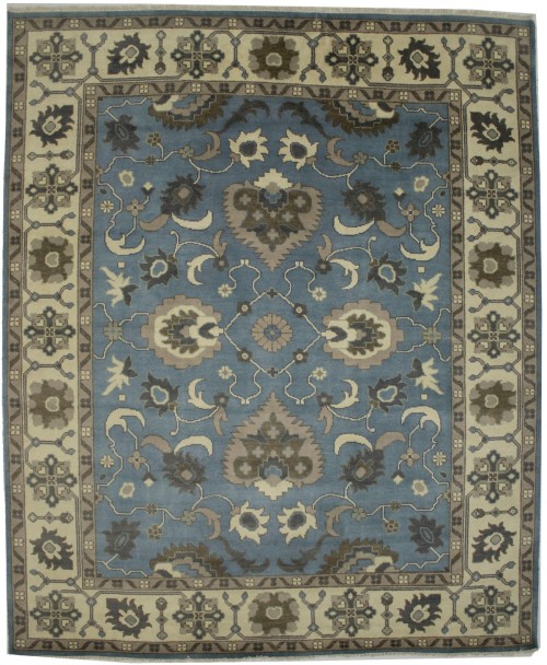 Blue-gray Floral 8X10 Oushak Oriental Rug