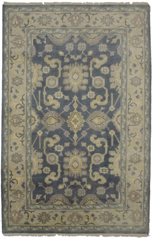 Slate Gray Geometric 5X8 Oushak Chobi Oriental Rug