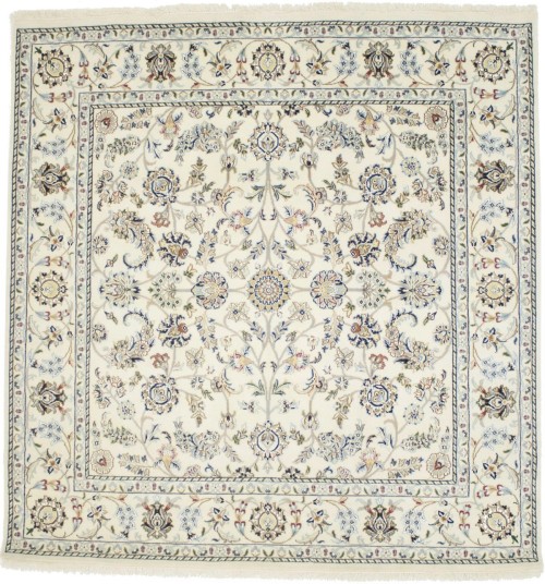 Cream Classic Floral 6X6 Indo-Nain Oriental Square Rug