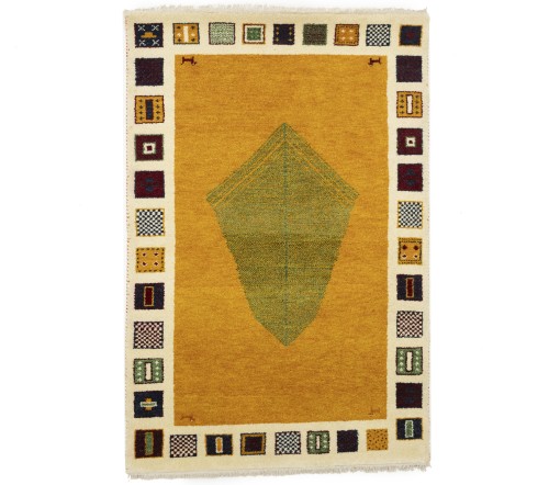 Golden Yellow Bordered 4X6 Indo-Gabbeh Oriental Rug