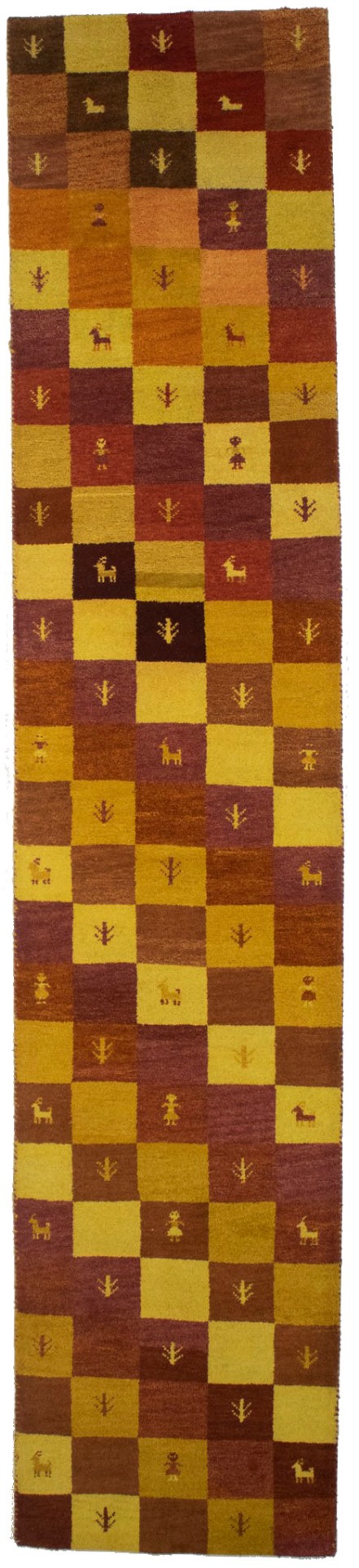 Multicolored Checker Tribal 3X13 Indo-Gabbeh Oriental Runner Rug