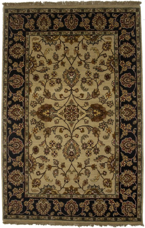 Beige Floral Classic 4X6 Indo-Kashan Oriental Rug