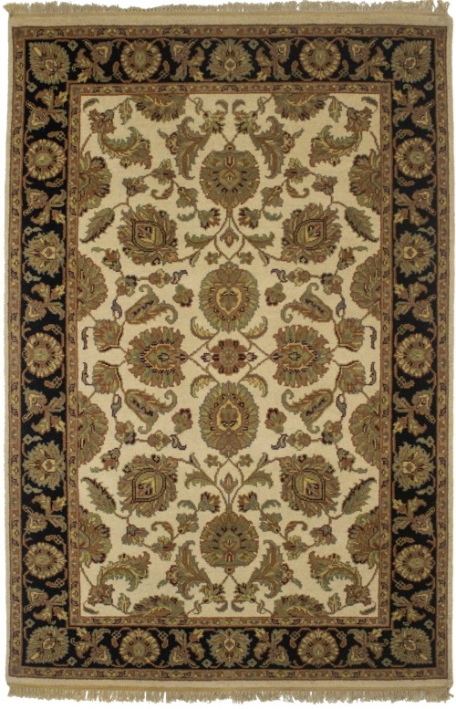 Cream Floral 4X6 Indo-Kashan Oriental Rug