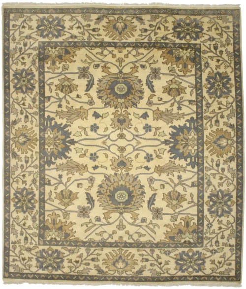 Cream Floral 8'4X9'7 Oushak Chobi Oriental Rug