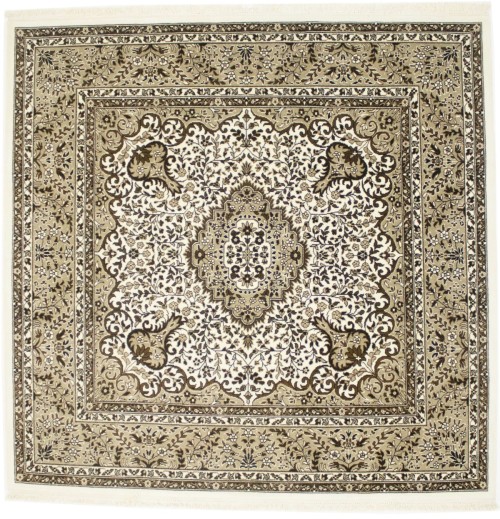 Cream Floral Kirman 6X6 Oriental Rug