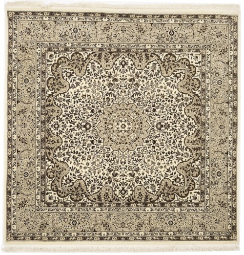 Cream Floral Kirman 6X6 Oriental Square Rug