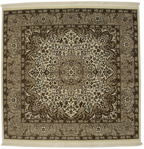 Cream Floral Kirman 5X5 Oriental Rug