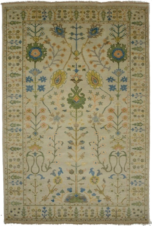 Ivory Floral 5X8 Osh Chobi Oriental Rug