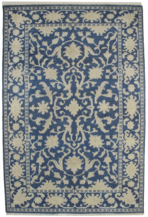 Slate Blue Floral 4X6 Oriental Rug