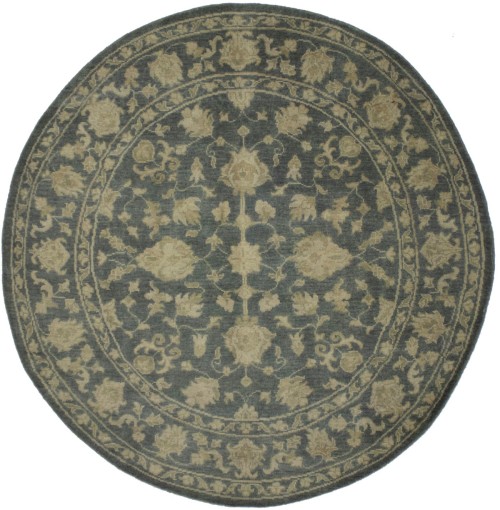 Dark Slate Floral Transitional 8X8 Oriental Round Rug