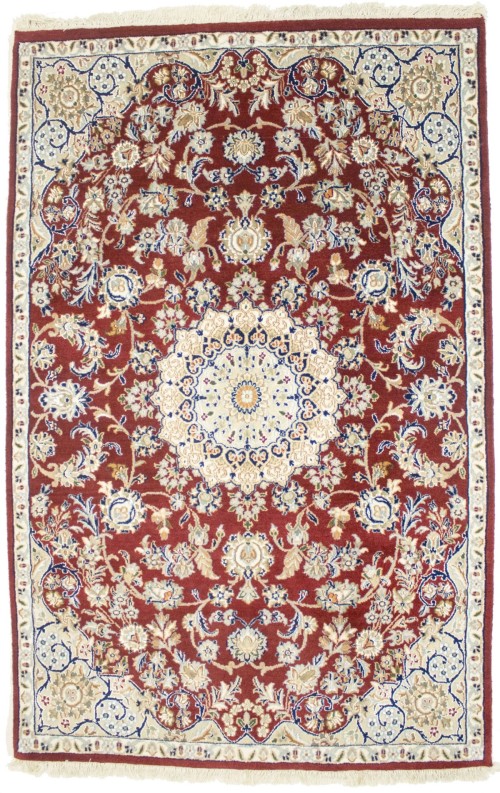 Wine Red Floral 4X6 Indo-Nain Oriental Rug