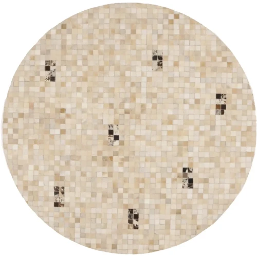 Multi Beige Brown Cowhide 6X6 Modern Leather Round Rug