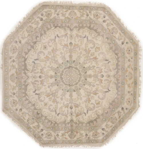 Cream Floral 8X8 Oushak Oriental Octagon Rug