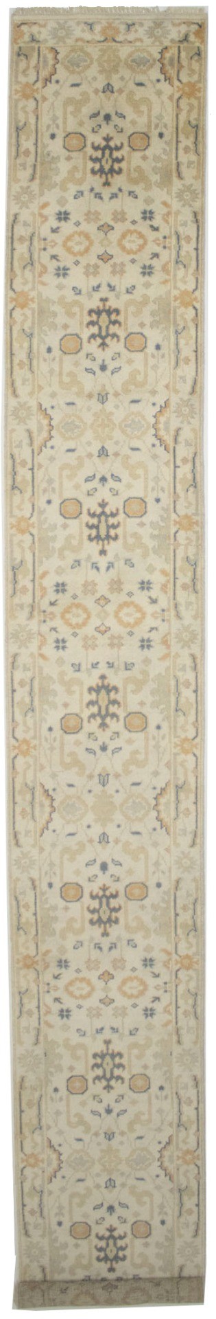 Cream Floral 2'7X19 Oushak Chobi Oriental Runner Rug