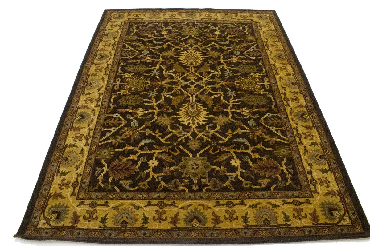 Dark Brown Floral Modern 8X11 Oriental Hand-Tufted Rug