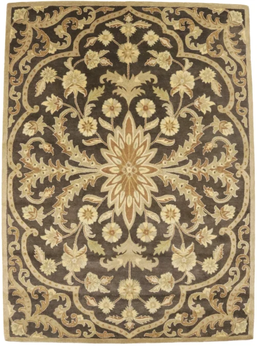 Brown Floral Modern 8X11 Oriental Hand-Tufted Rug