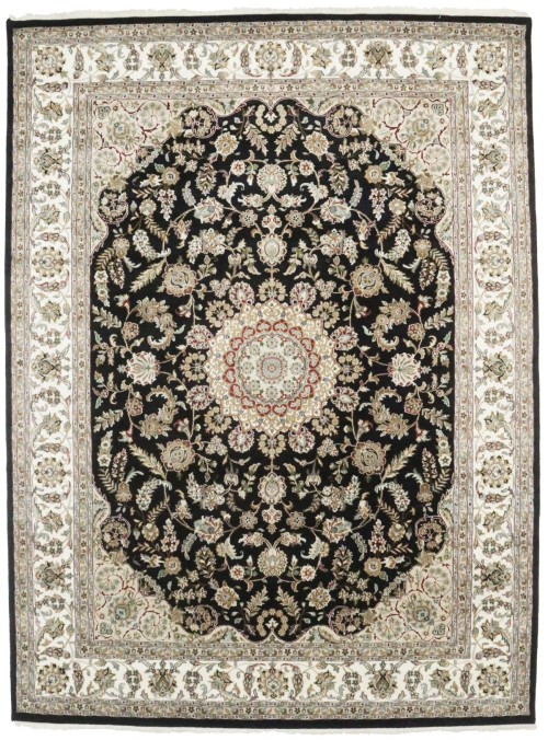 Black Floral 9X12 Indo-Nain Oriental Rug