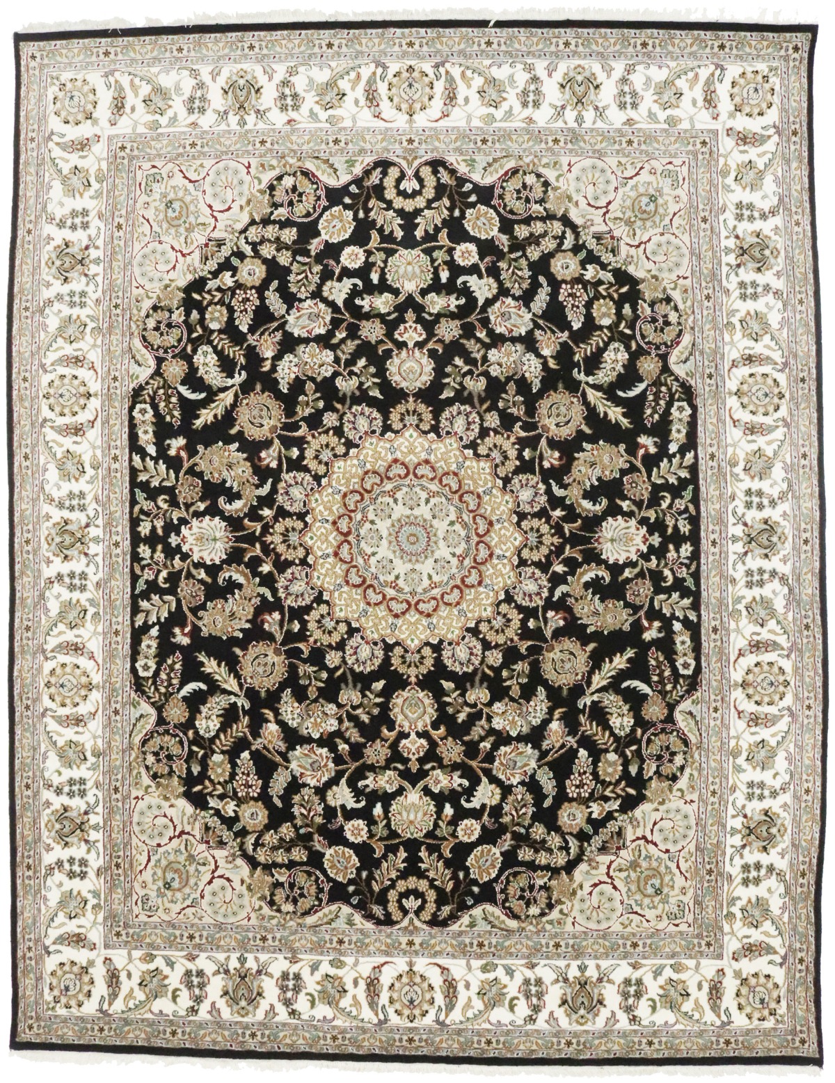 Black Floral 8X10 Indo-Nain Oriental Rug