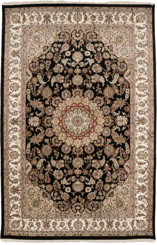 Black Floral 6X9 Indo-Nain Oriental Rug