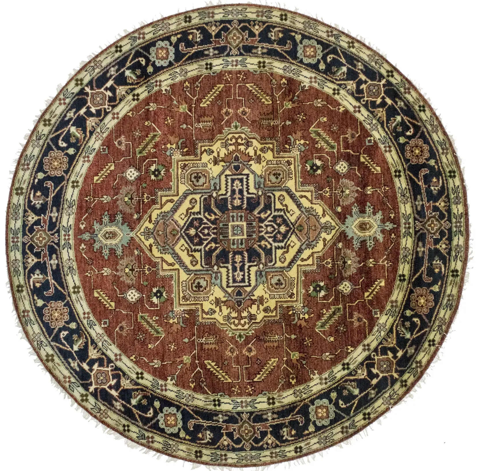 Brick Red Geometric 8X8 Heriz Serapi Oriental Round Rug