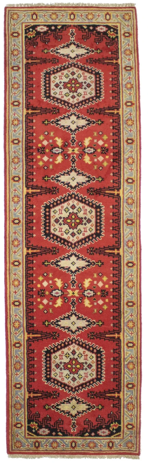 Cherry Red Tribal 2'6X8 Indo-Viss Oriental Runner Rug