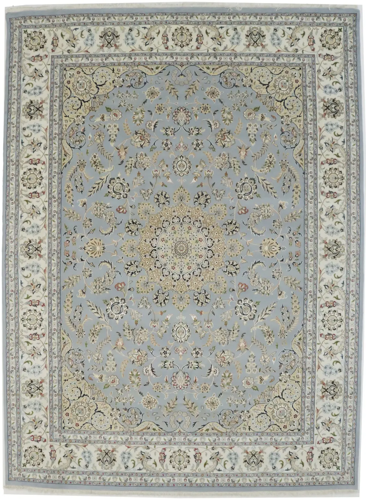 Light Blue Floral 9X12 Indo-Nain Oriental Rug