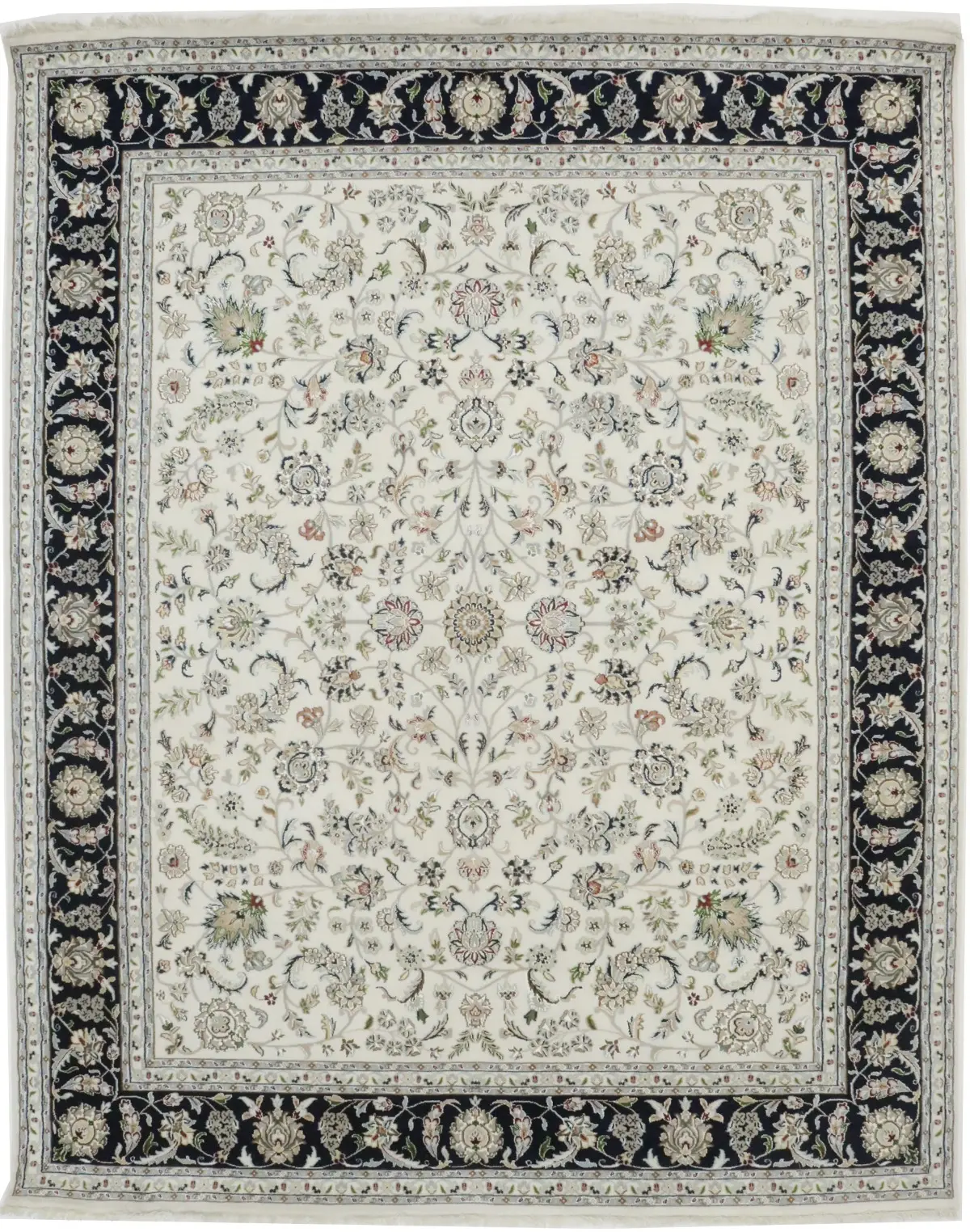 Cream Floral 8X10 Indo-Nain Oriental Rug