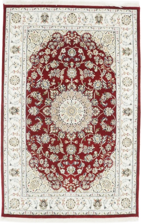 Red Floral 4X6 Indo-Nain Oriental Rug