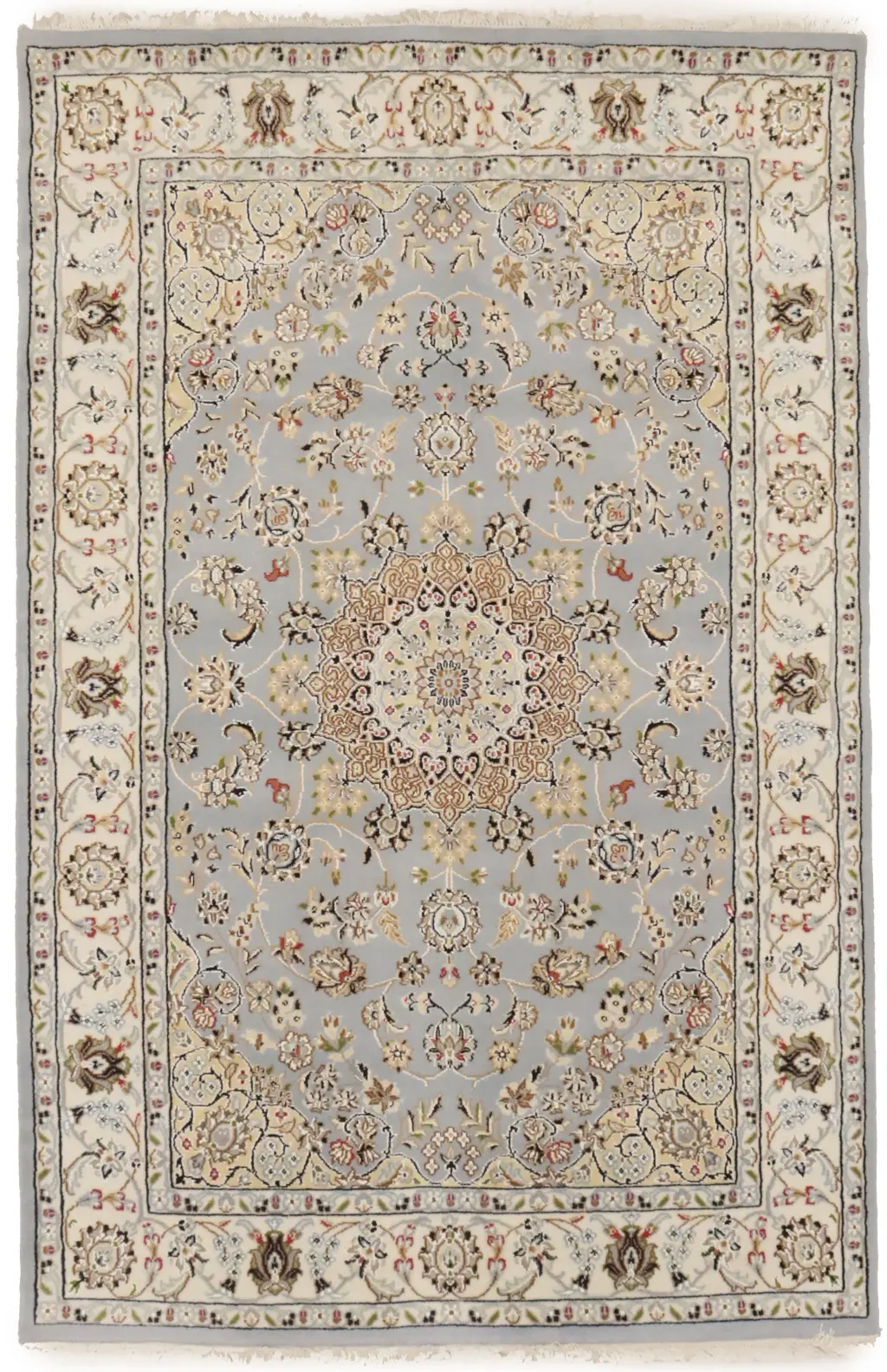 Light Blue-gray Floral 4X6 Indo-Nain Oriental Rug