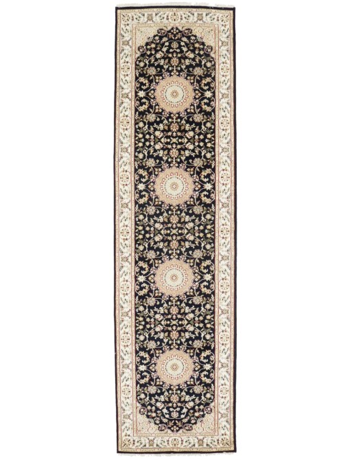 Dark Navy Floral 3X10 Indo-Nain Oriental Runner Rug