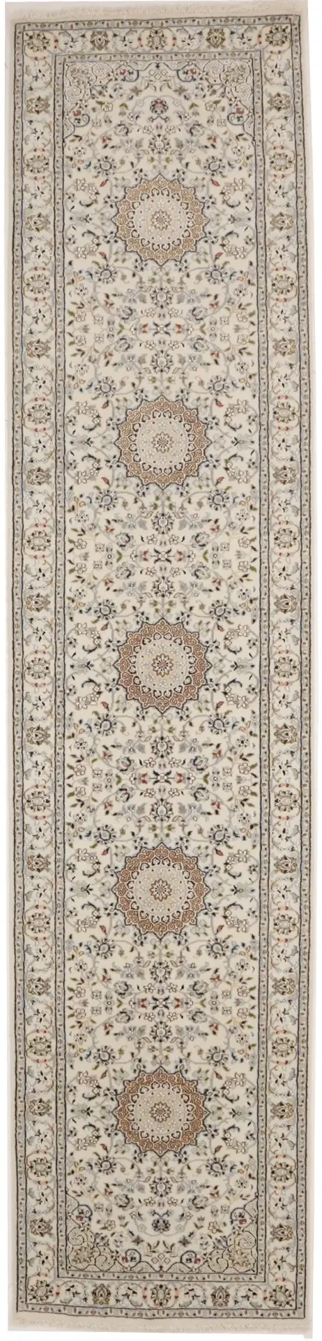 Cream Floral 3X12 Indo-Nain Oriental Runner Rug