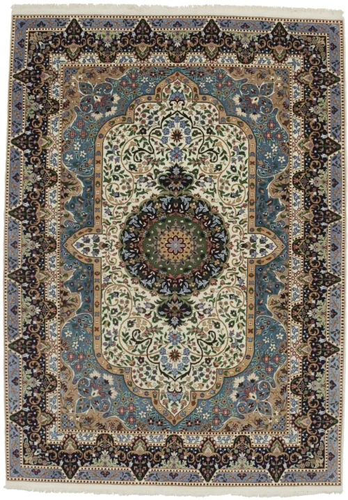 Cream Floral Kirman 7X9 Oriental Rug