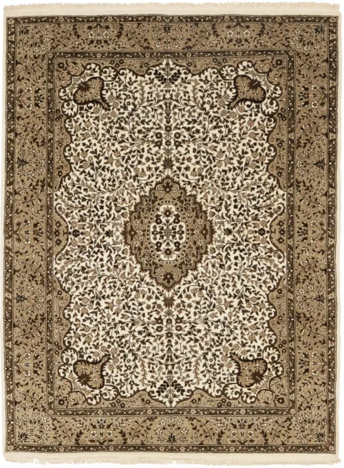 Cream Floral Kirman 6X8 Oriental Rug