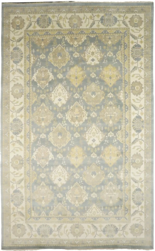 Blue-gray Floral 12X20 Oushak Chobi Oriental Rug