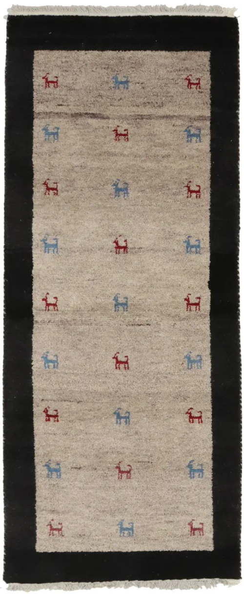 Beige Charcoal Border Tribal 2'6X6'2 Indo-Gabbeh Oriental Rug