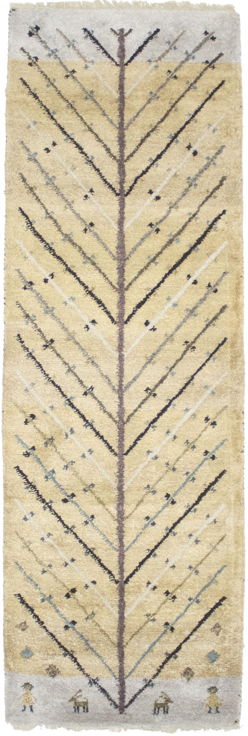 Beige Pictorial Tribal 3X8 Indo-Gabbeh Oriental Runner Rug