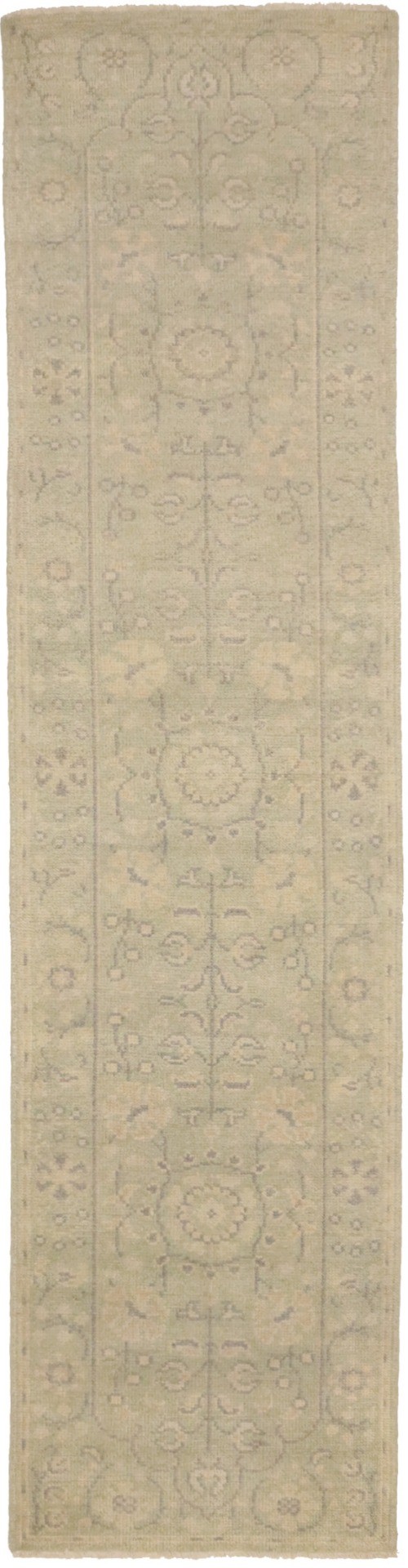 Green Floral Transitional 2'4X9'9 Oriental Runner Rug