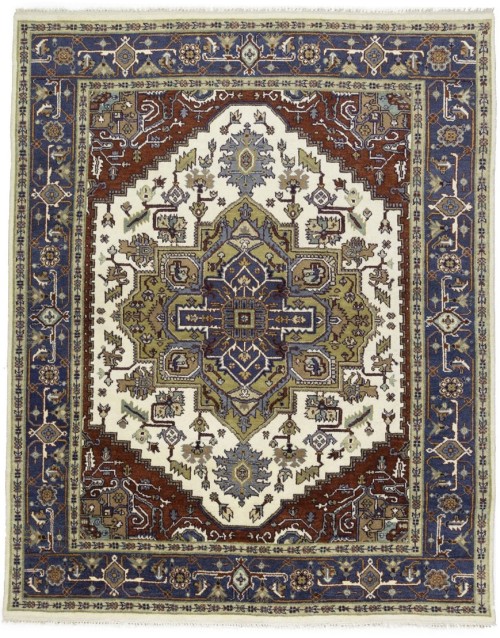 Cream Geometric 8X10 Heriz Serapi Oriental Rug