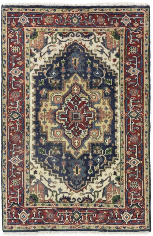 Purple-navy Geometric 4X6 Heriz Serapi Oriental Rug