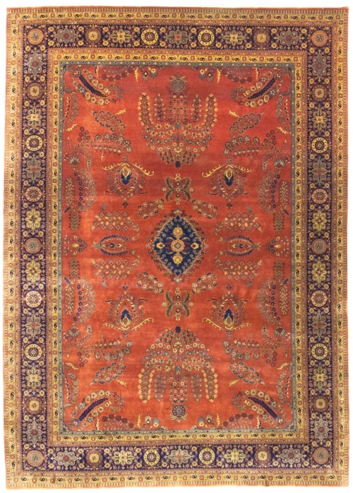 Rust Orange Floral 10X14 Indo-Sarouk Oriental Rug