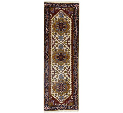 Cream Floral 3X8 Heriz Serapi Oriental Runner Rug