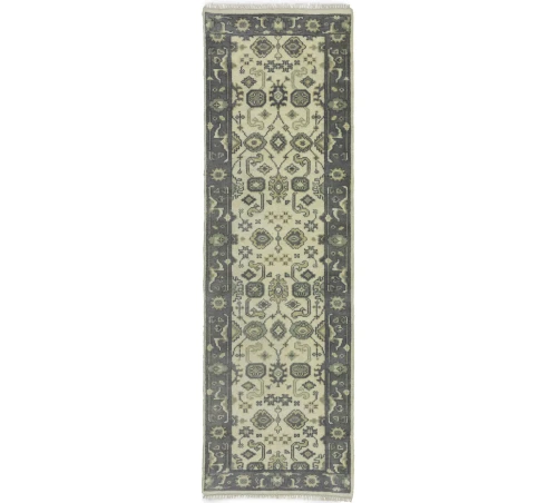 Cream Taupe Floral 2'5X8 Oushak Chobi Oriental Runner Rug