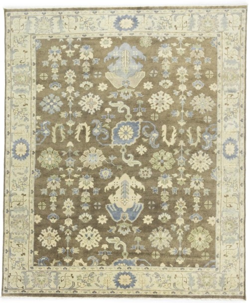 Brown Floral 8X10 Oushak Chobi Oriental Rug