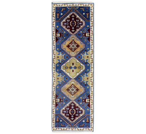 Blue Tribal 3X8 Kazak Oriental Runner Rug