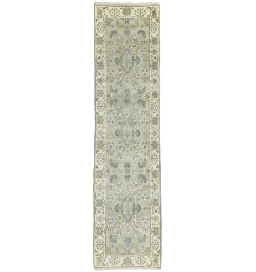 Light Gray Floral 3X10 Oushak Chobi Oriental Runner Rug