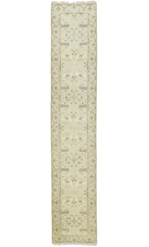 Cream Floral 2'5X13'9 Oushak Chobi Oriental Runner Rug