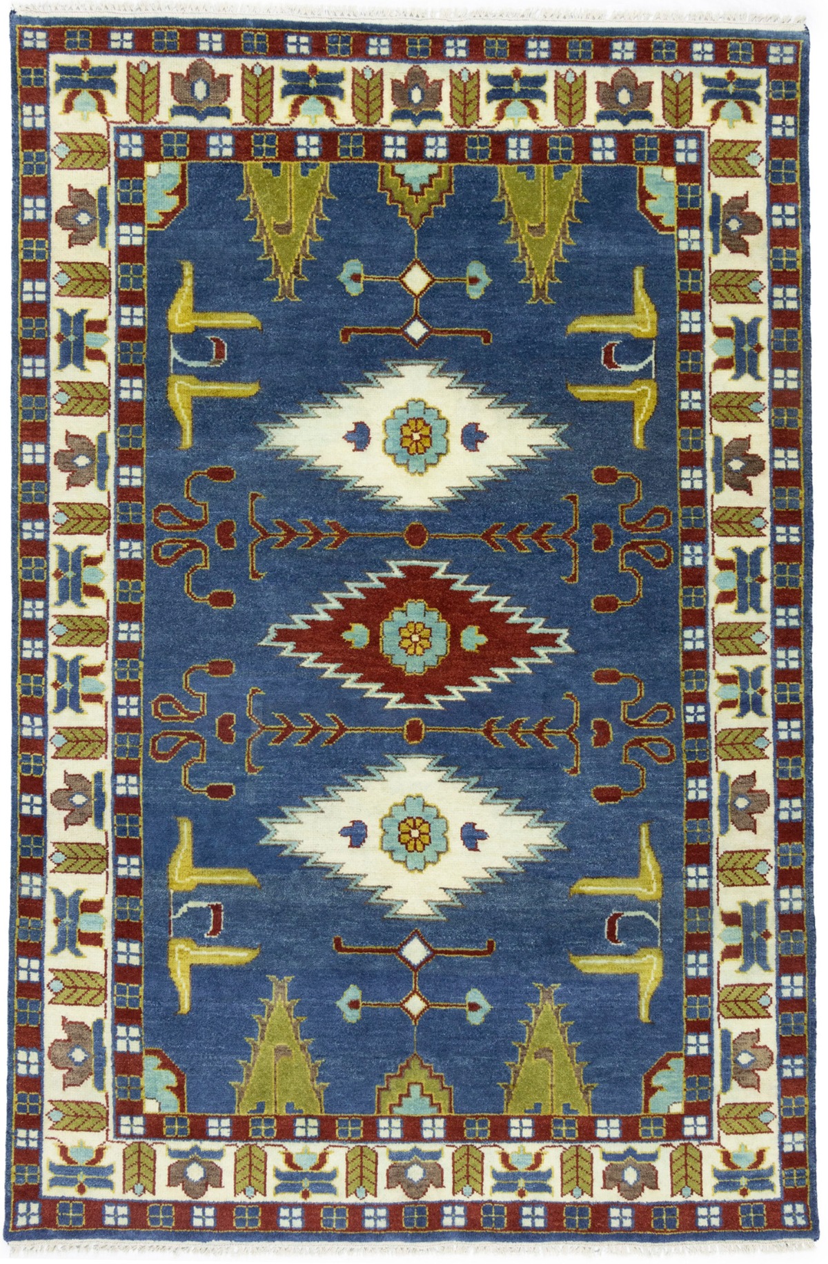 Blue Geometric 6X9 Kazak Oriental Rug