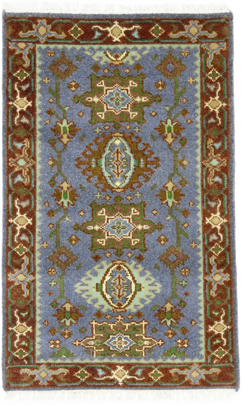 Blue-gray Geometric 3X5 Indo-Karajeh Oriental Rug