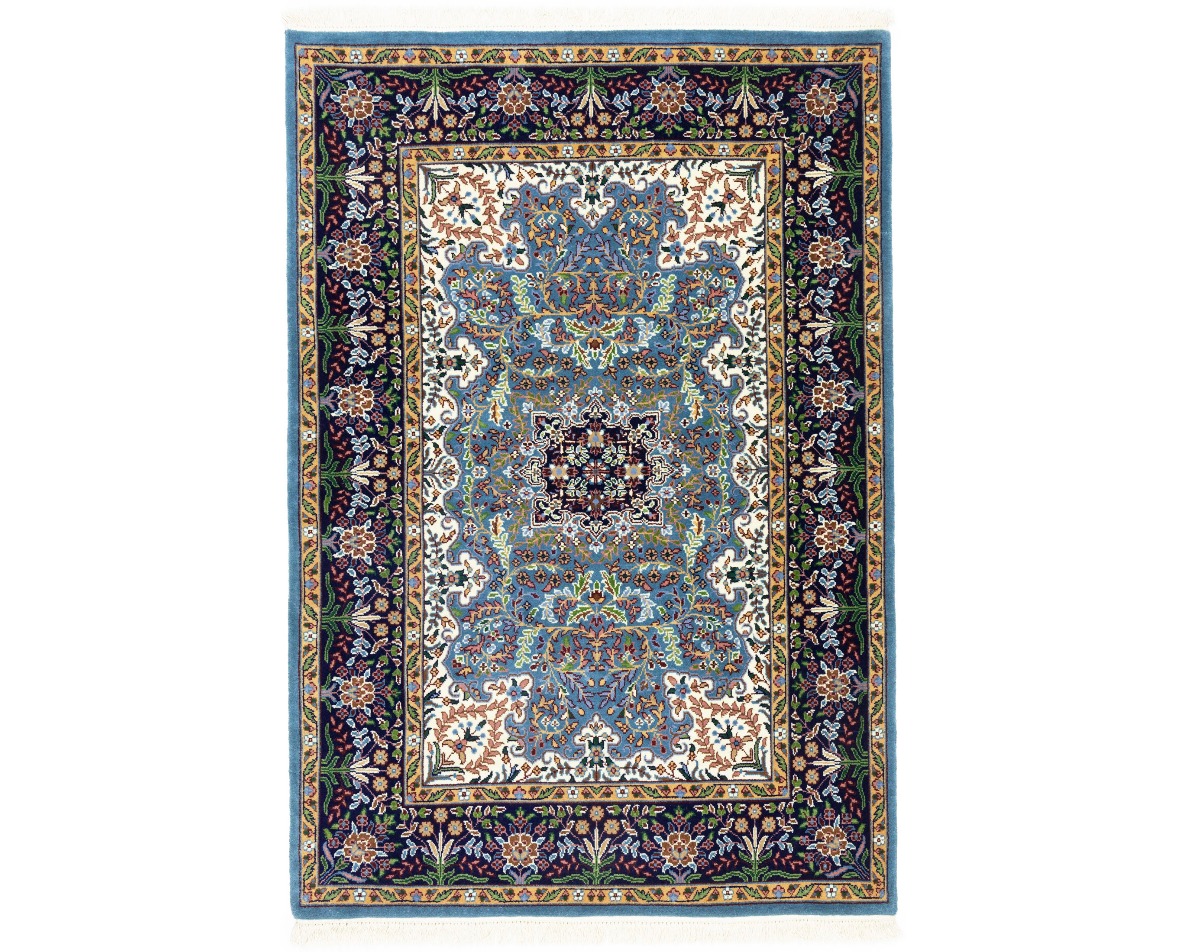 Blue & Navy Floral 4X6 Kirman Oriental Rug