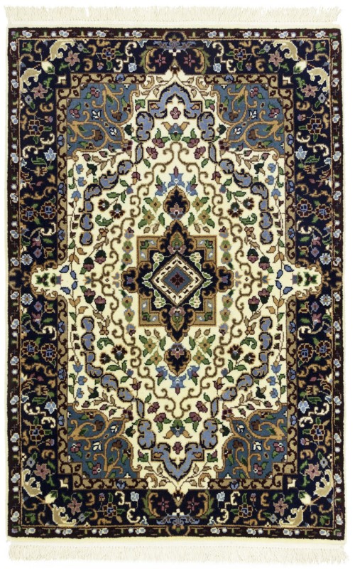 Cream & Navy Floral 3X4 Kirman Oriental Rug